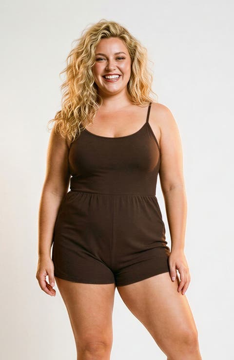 Plus Size Ivy Short Swim Romper With Built-In Bra and Hidden Shorts