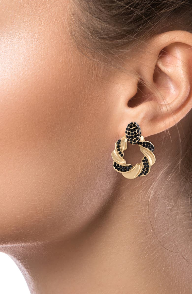 JARDIN Pavé Crystal Twist Stud Earrings, Alternate, color, Black/ Gold