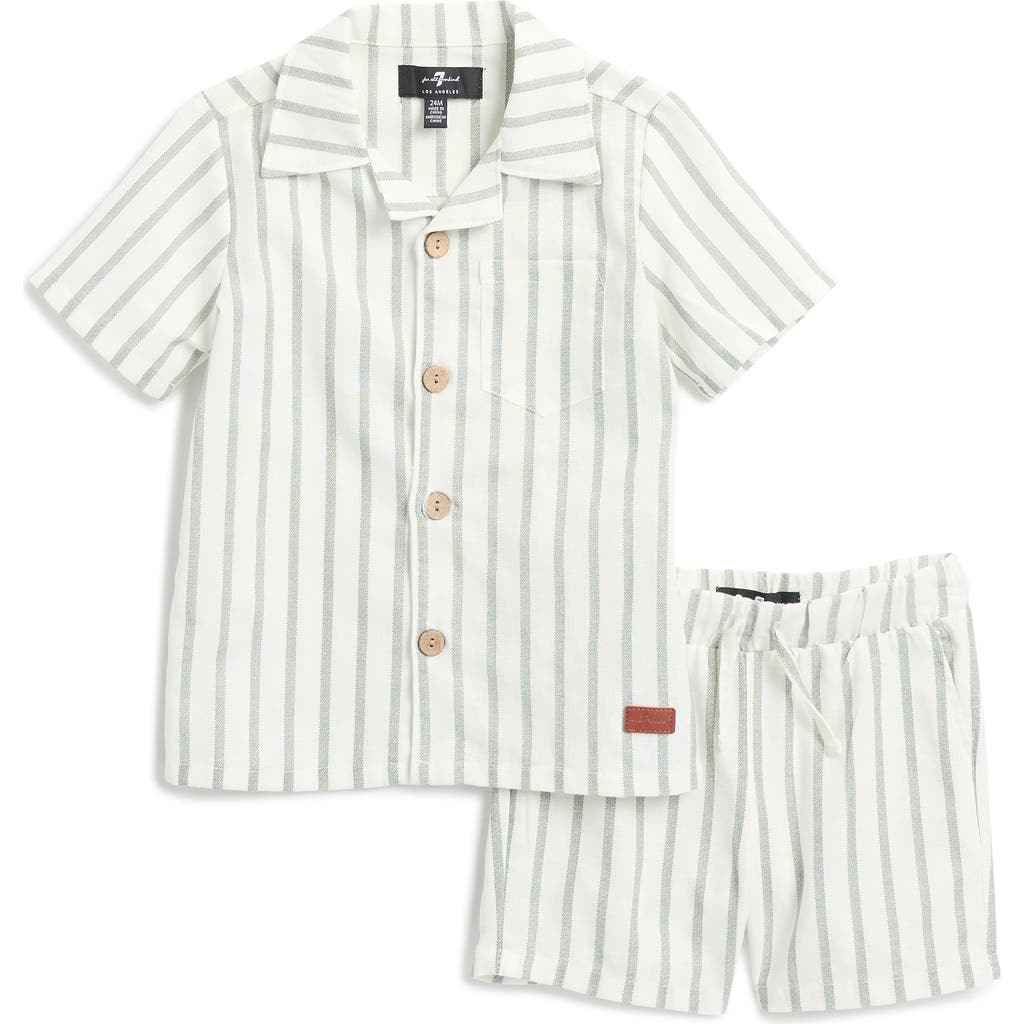 7 FOR ALL MANKIND 7 FOR ALL MANKIND STRIPE COTTON & LINEN CAMP SHIRT & SHORTS SET