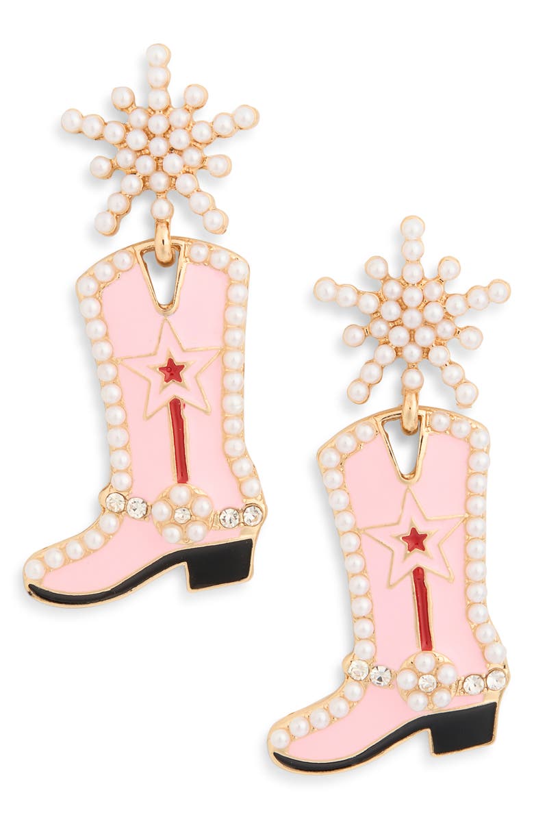 Leith Star Cowboy Boot Drop Earrings, Main, color, Pink Multi- Gold