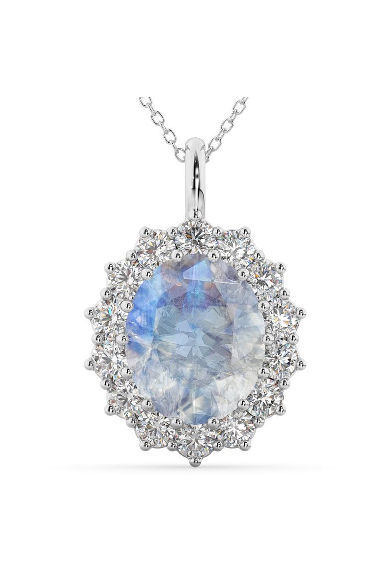 Oval Moonstone & Diamond Halo Pendant Necklace 14k, Main, color, 6.40ct/White Gold