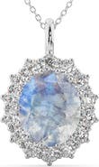 ALLUREZ Oval Moonstone & Diamond Halo Pendant Necklace 14k