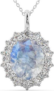 ALLUREZ Oval Moonstone & Diamond Halo Pendant Necklace 14k