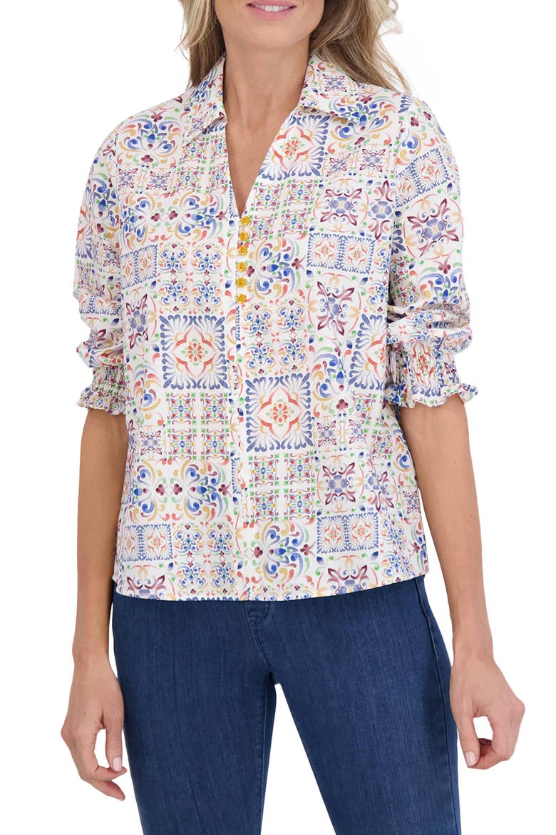 Alexis Watercolor Print Cotton Popover Top, Main, color, MULTI