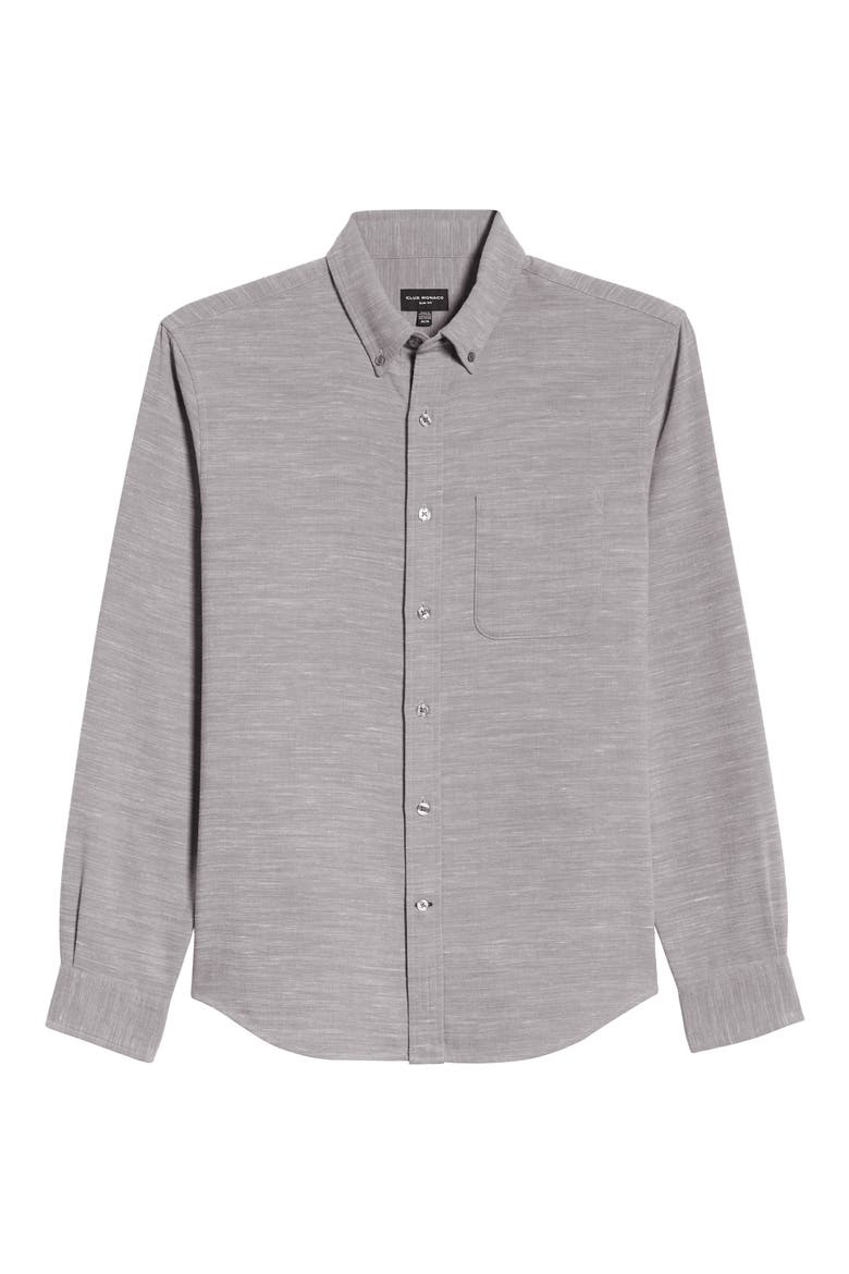 Slim Fit Mélange Flannel Button-Down Shirt, Alternate, color, GREY