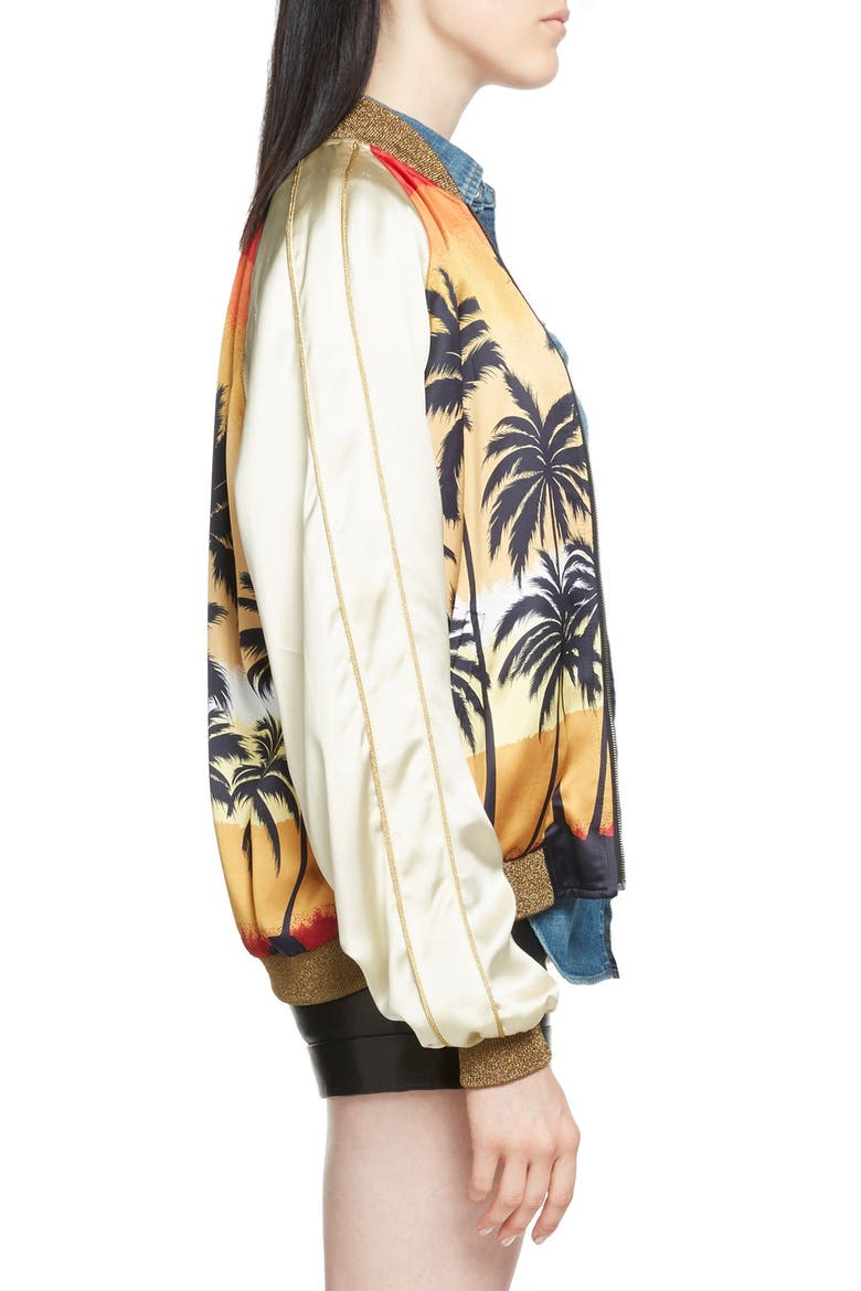 Palm Print Raglan Bomber Jacket, Alternate, color, RED/ BLACK/ YELLOW