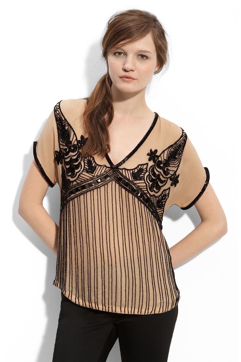 Beaded Silk Blouse, Main, color, CLAY