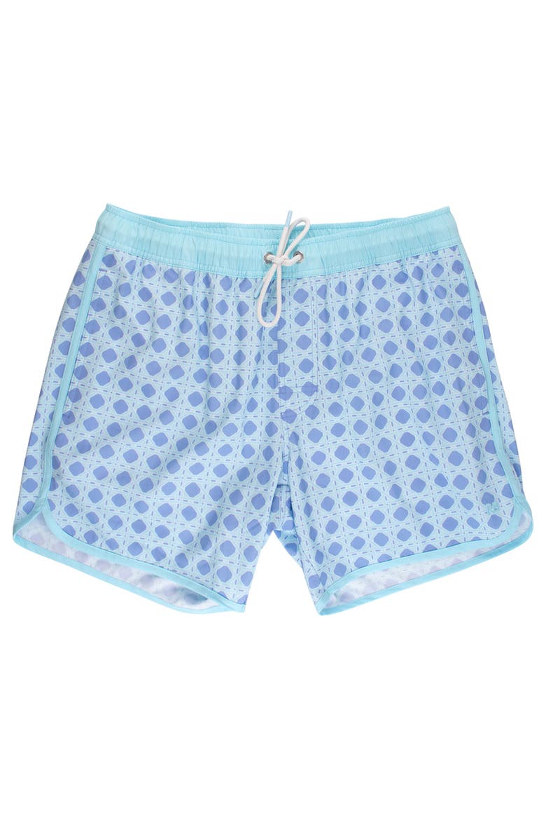 UPF50+ Sun Protected Men's Stretch Dolphin Hem Swim Trunks, Main, color, Periwinkle Blue Coastal Cane