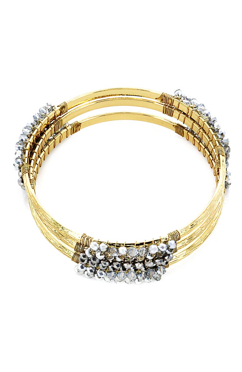 Panacea Set of 3 Crystal Beaded Bangle Bracelets, Main, color, Hematite