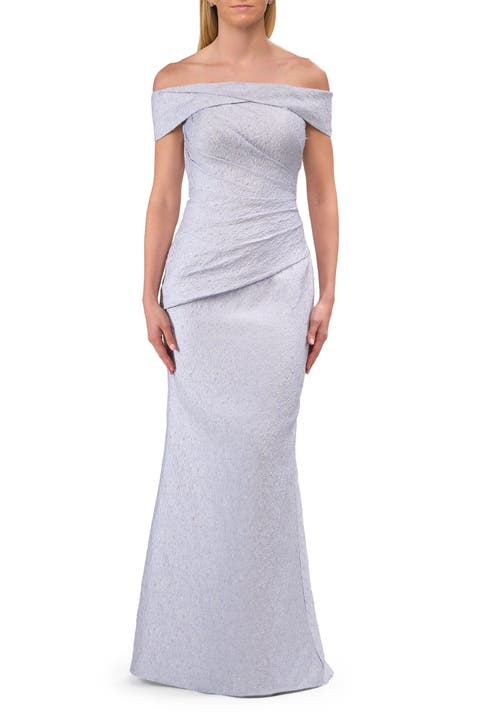 Off-the-Shoulder Textured Evening Gown
