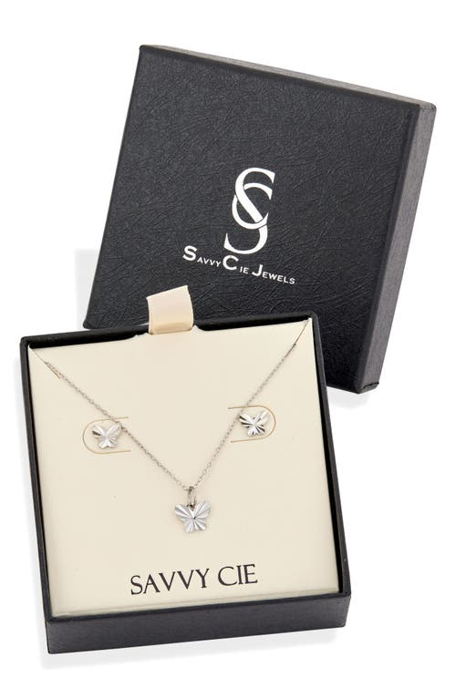 Savvy Cie Jewels Sterling Silver Butterfly Stud Earrings & Pendant Necklace Set In Silver