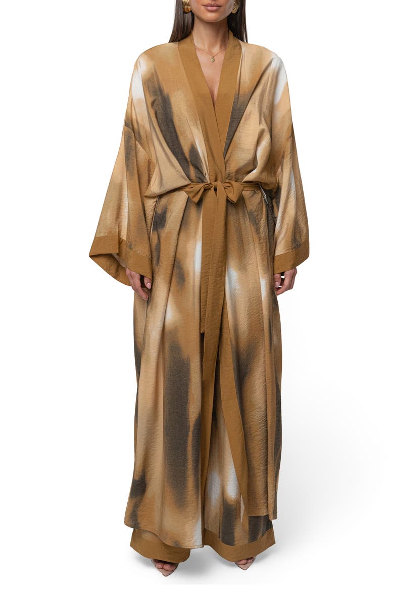 Desert Oasis Abstract Print Duster, Alternate, color, BROWN