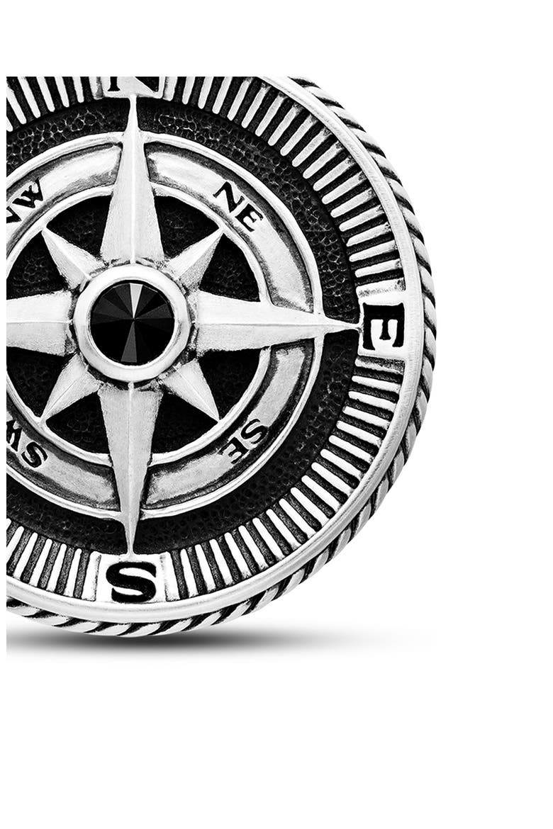 Maritime Compass Amulet with Black Diamond, Alternate, color, SILVER/ BLACK DIAMOND