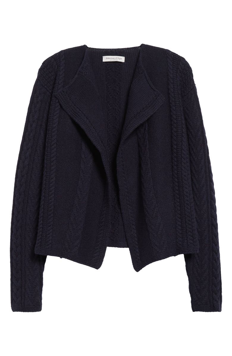 Johnstons of Elgin Aran Waterfall Collar Cashmere Cable Stitch Cardigan, Alternate, color, Dark Navy