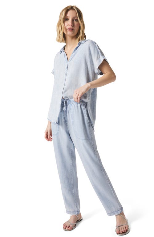 Splendid Kathryn Frayed Denim Shirt In Bleached Indigo