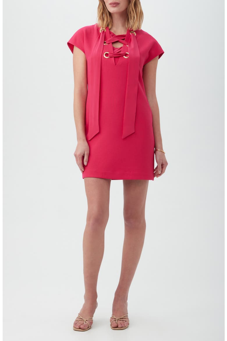 Orlando Cap Sleeve Lace-Up Shift Dress, Main, color, HIBISCUS