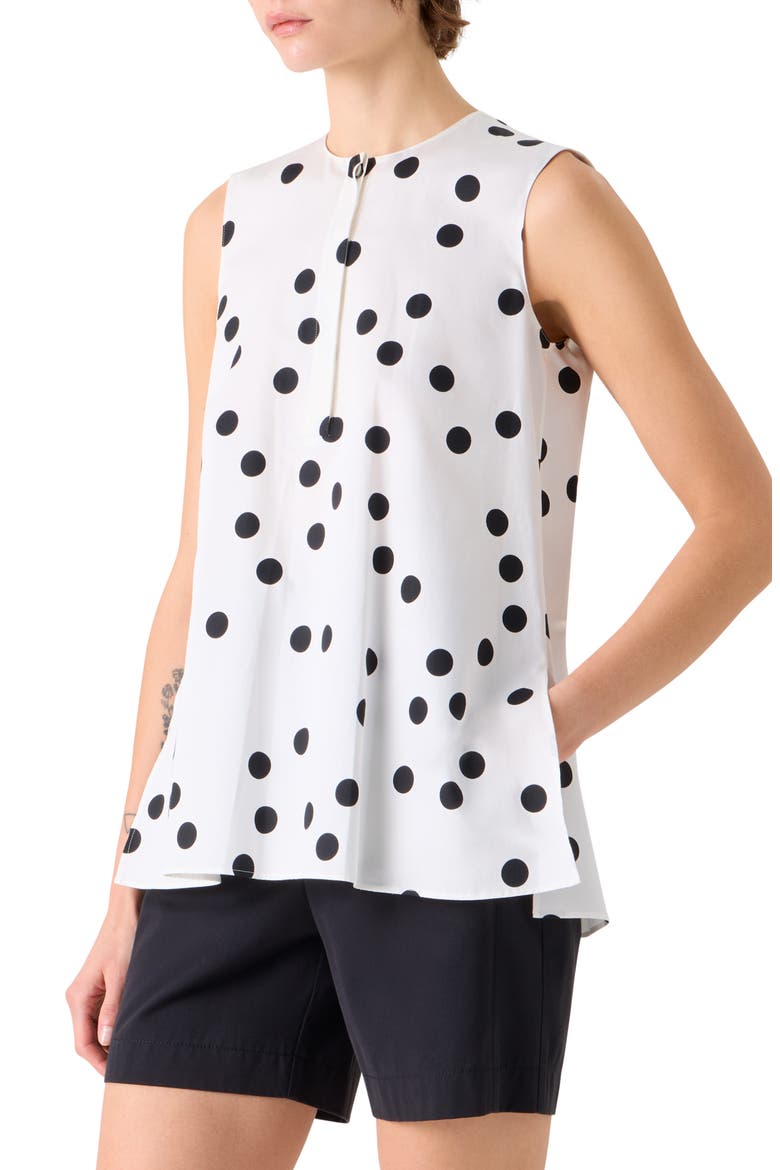 Polka Dot Sleeveless Cotton Poplin Top, Alternate, color, CREAM-BLACK