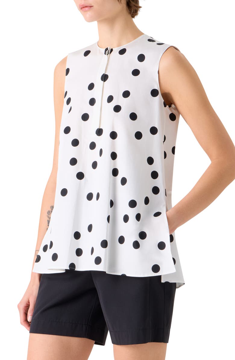 Akris punto Polka Dot Sleeveless Cotton Poplin Top, Alternate, color, Cream-Black