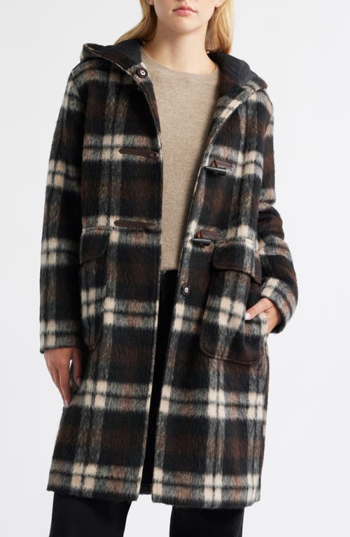Bernardo Plaid Toggle Coat In Black