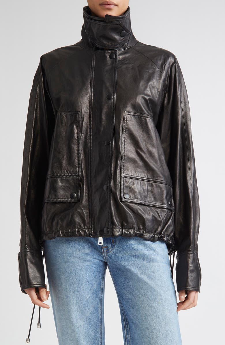 Brandon Maxwell The Harper Balloon Lambskin Leather Jacket, Main, color, Black