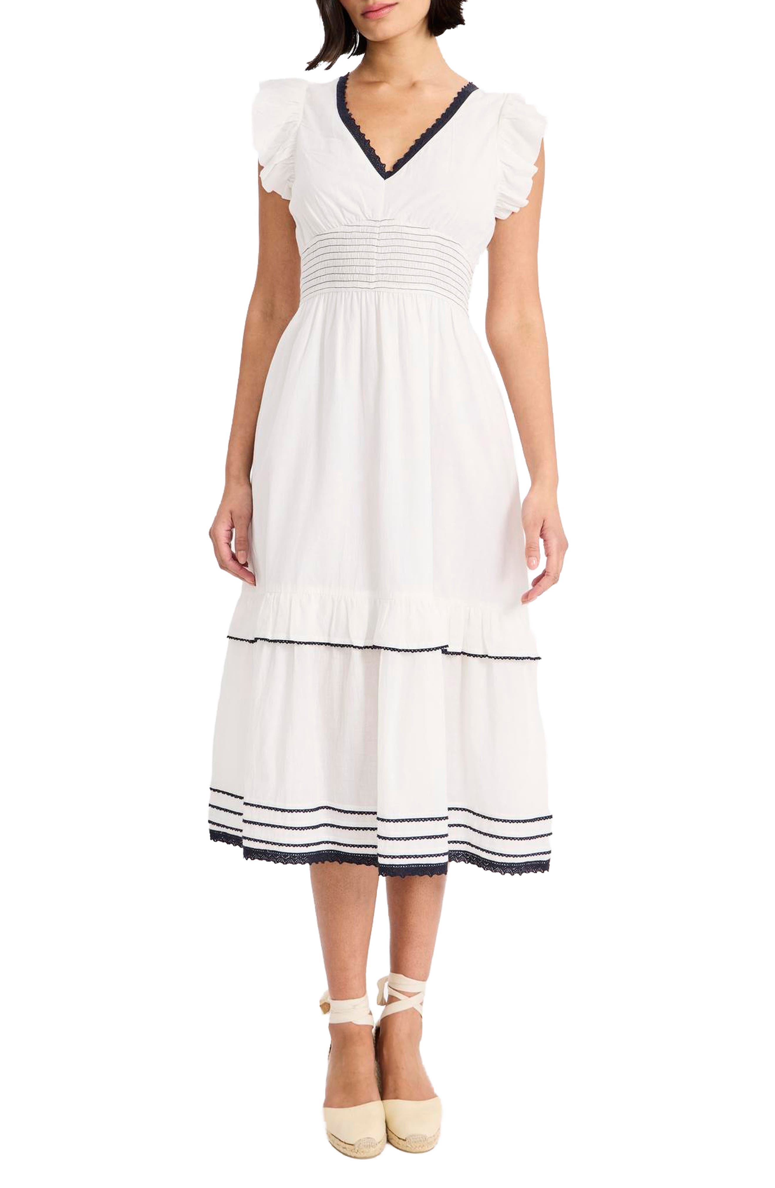 V-Neck Cotton Midi Dress