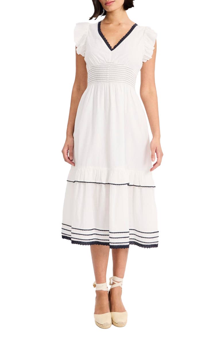V-Neck Cotton Midi Dress, Main, color, IVORY