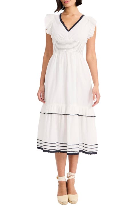 V-Neck Cotton Midi Dress