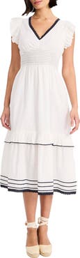 Maggy London V-Neck Cotton Midi Dress