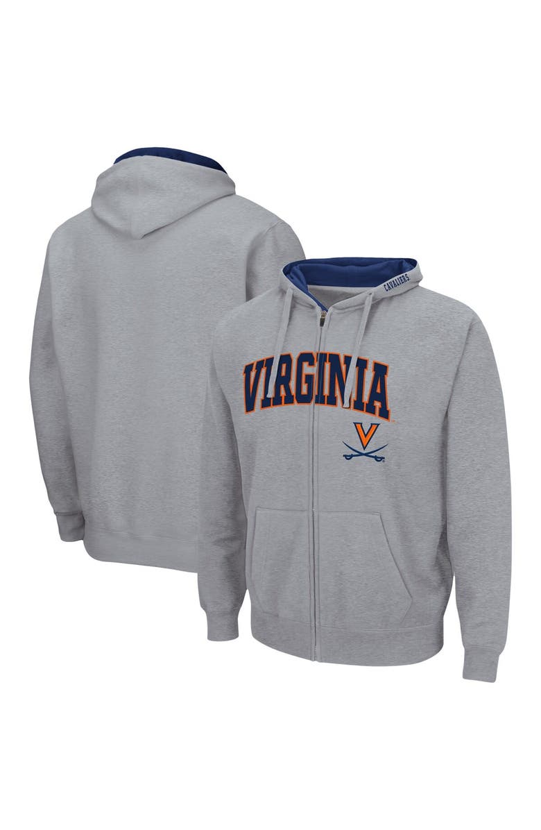 COLOSSEUM Men's Colosseum Heathered Gray Virginia Cavaliers Arch & Logo 3.0 Full-Zip Hoodie, Main, color, Heather Gray