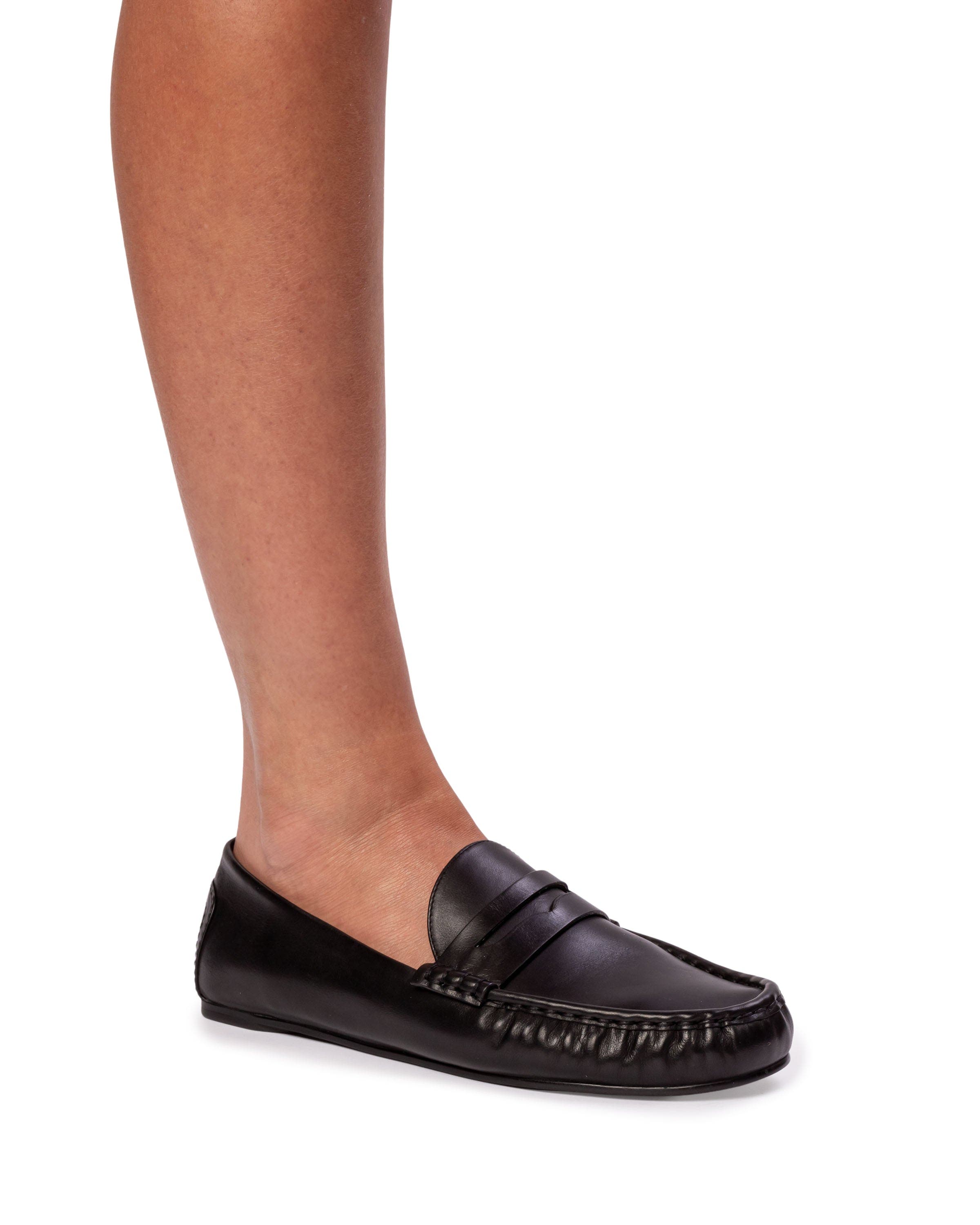 BLACK SUEDE STUDIO Darlyn Leather Mocassin, Alternate, color, Black Leather