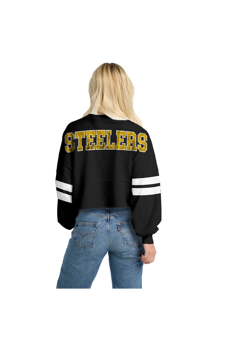 Women's Spirit Jersey  Black Pittsburgh Steelers Oversized Cropped Stripe Long Sleeve T-Shirt, Alternate, color, Black