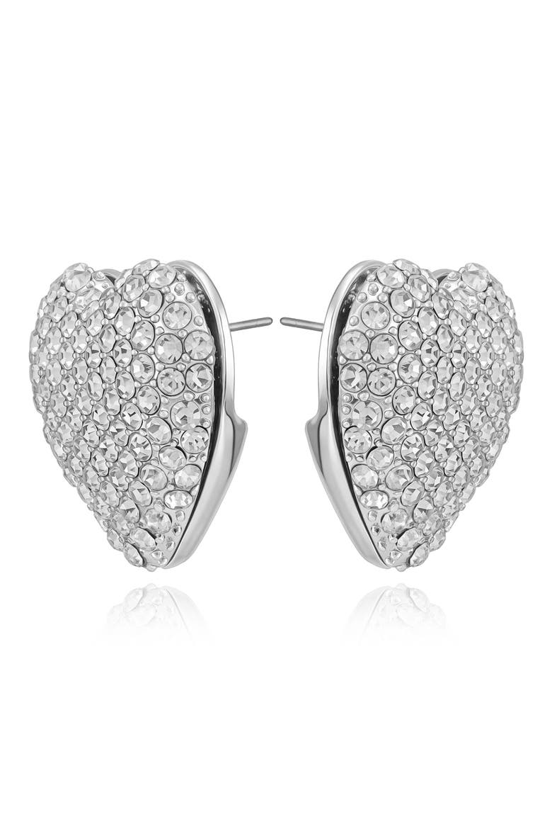 Crystal Heart Stud Earrings, Alternate, color, SILVER