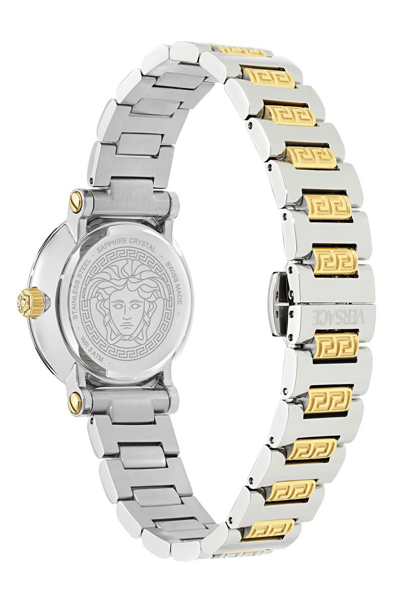 Versace Greca Sphere Petite Bracelet Watch, 30mm, Alternate, color, White/ Two Tone