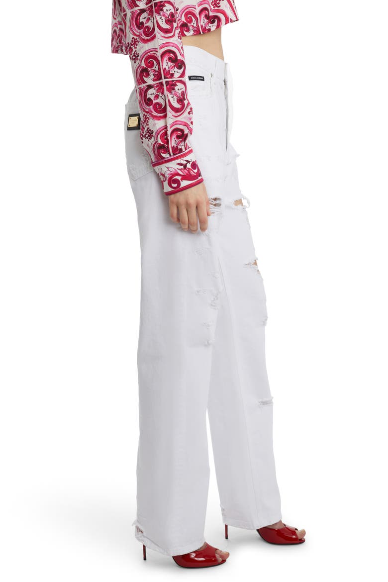 Ripped Wide Leg Nonstretch Jeans, Alternate, color, WHITE RIPS