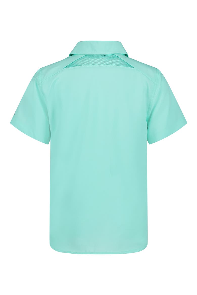 Kids' UA Drift Tide Fish Short Sleeve Performance Button-Up Shirt, Alternate, color, NEO TURQUOISE