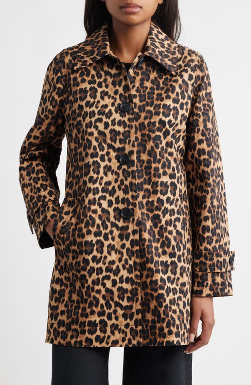 Sam Edelman Leopard Print Water Repellent Rain Jacket In Brown