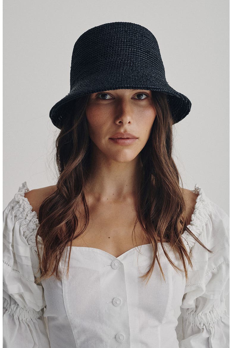 The Inca Raffia Bucket Hat, Alternate, color, BLACK