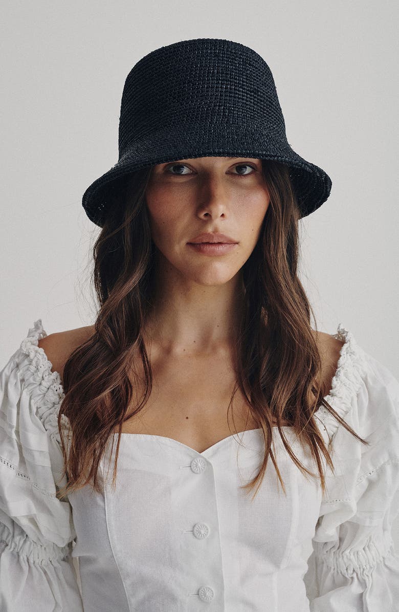 Lack of Color The Inca Raffia Bucket Hat, Alternate, color, Black