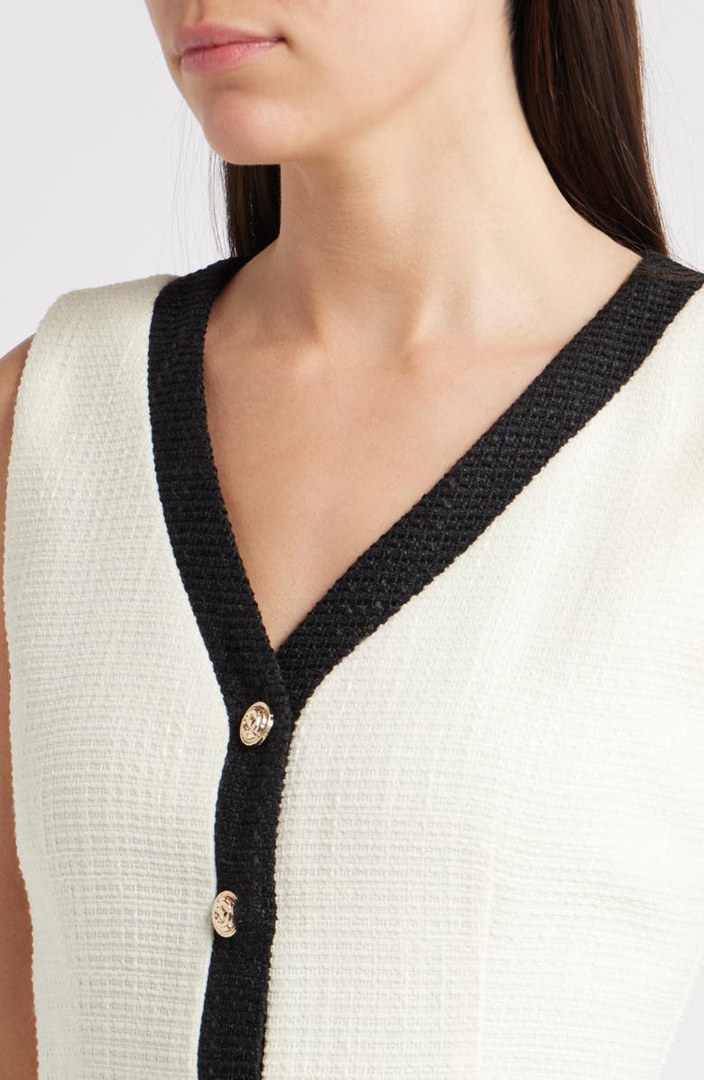 ZOE AND CLAIRE Contrast Trim Sleeveless Tweed Dress, Alternate, color, White