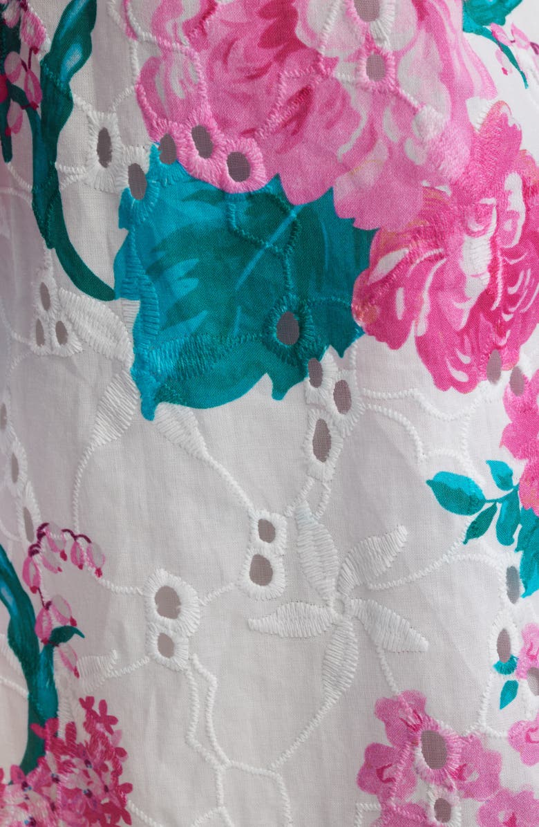 Anne Klein Floral Print Eyelet Midi Wrap Dress, Alternate, color, Crispt White Multi