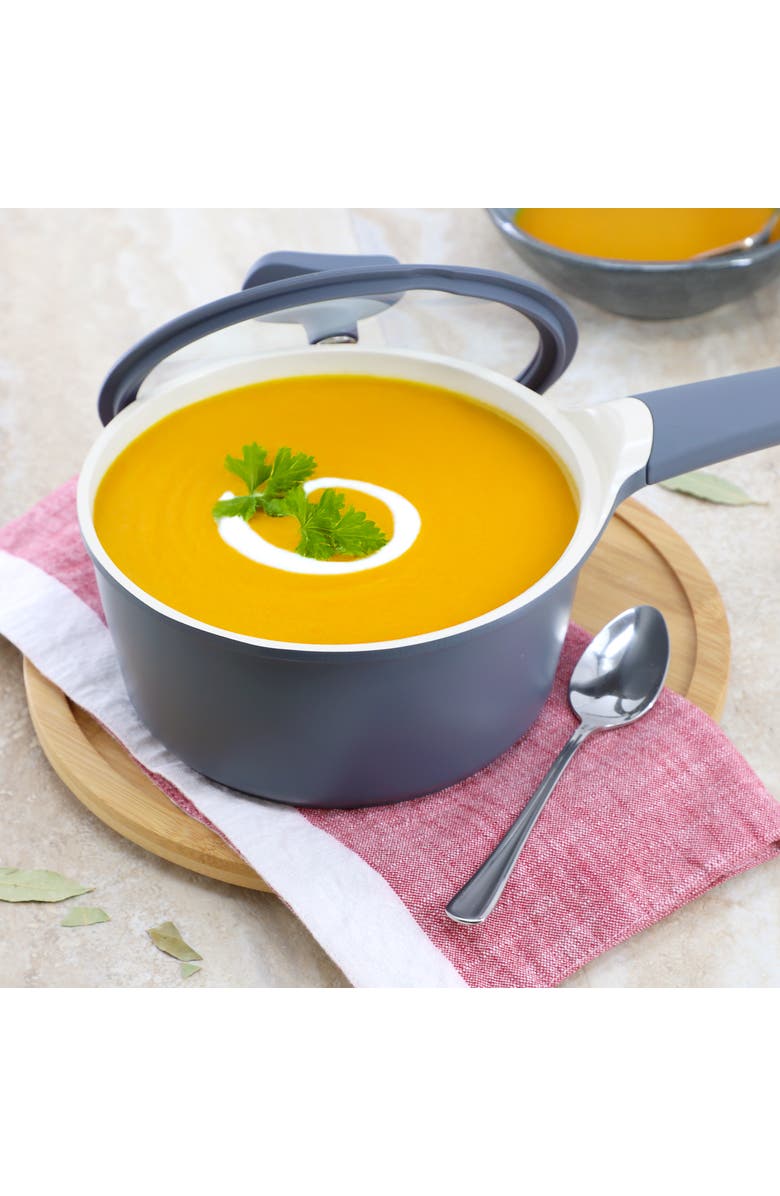 OSTER Rooney 2 Quart Ceramic Nonstick Aluminum Saucepan with Lid, Alternate, color, Grey