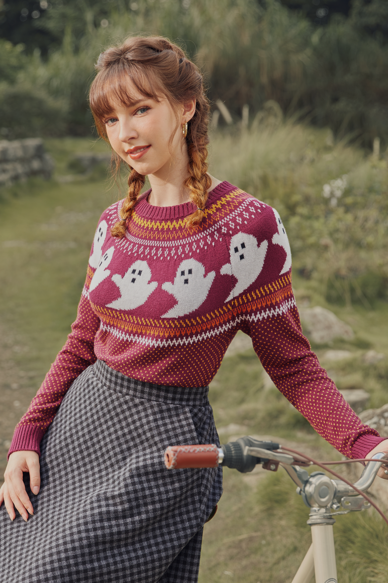You've Been Ghosted Fair Isle Sweater, Alternate, color, Red Ghost