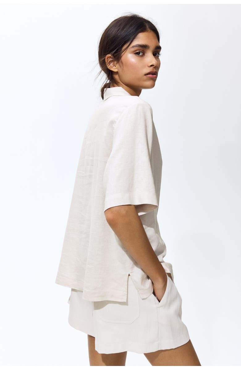 H&M Linen-blend Resort Shirt, Alternate, color, Light Beige