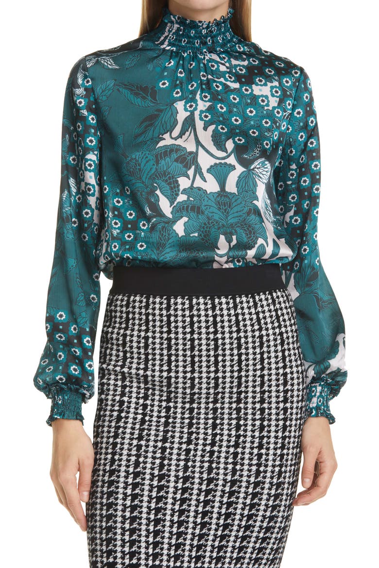 Rococco High Neck Blouse, Main, color, TEAL BLUE