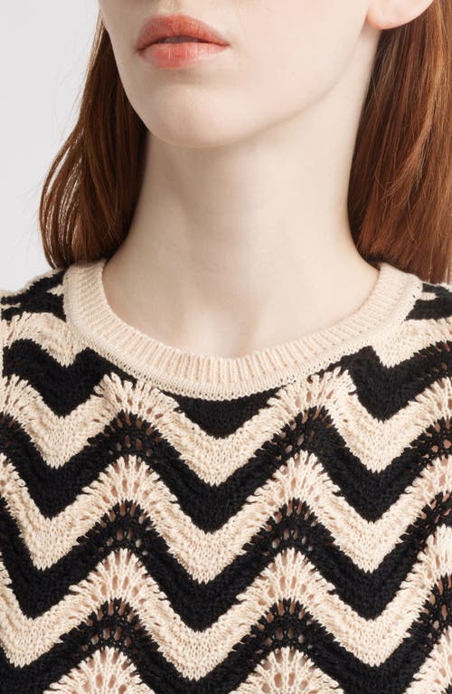 525 Kayla Chevron Open Stitch Cotton Sweater Tank In Sand Dollar Multi