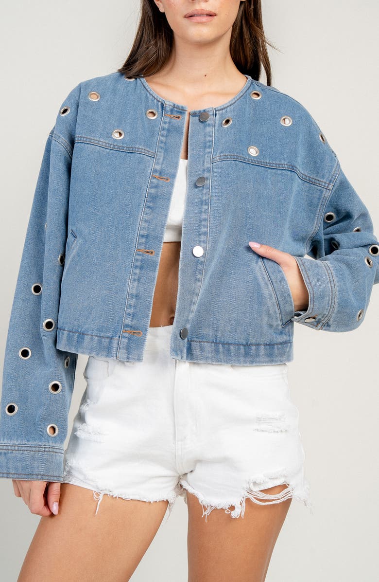 Beivy Grommet Denim Jacket, Alternate, color, Mid Blue