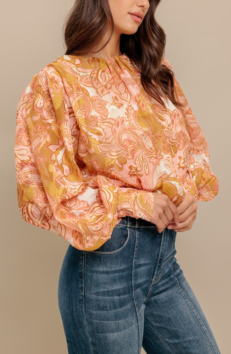 FLYING TOMATO Print Jacquard Long Sleeve Top, Alternate, color, Camel