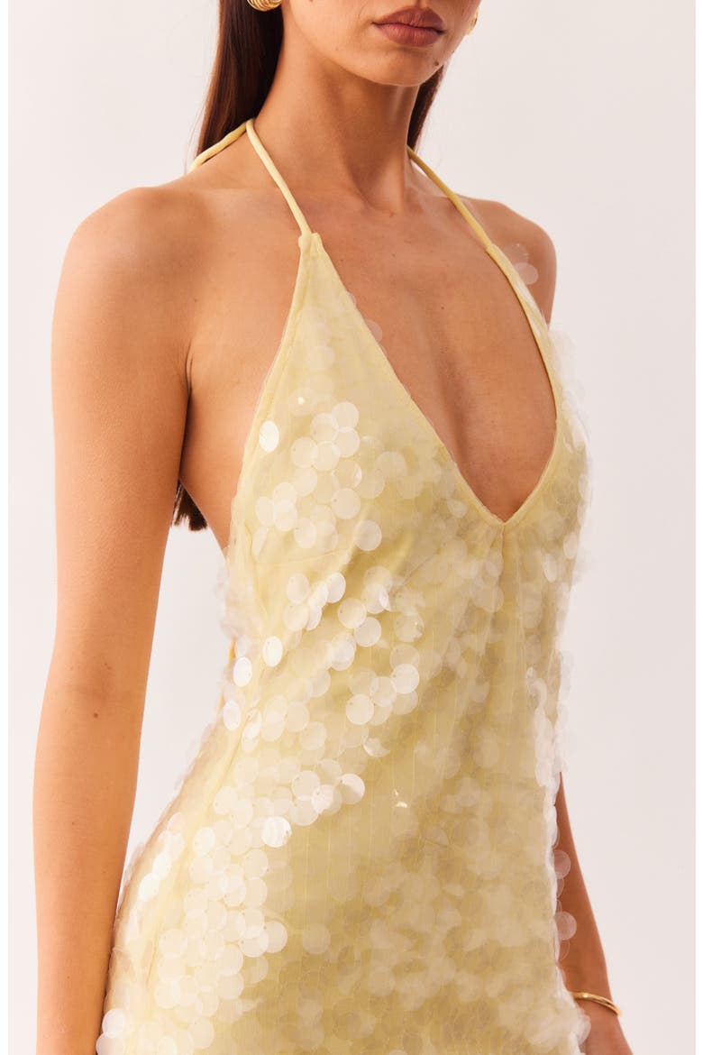 Calena Sequin Paillette Halter Minidress, Alternate, color, PANNA COTTA