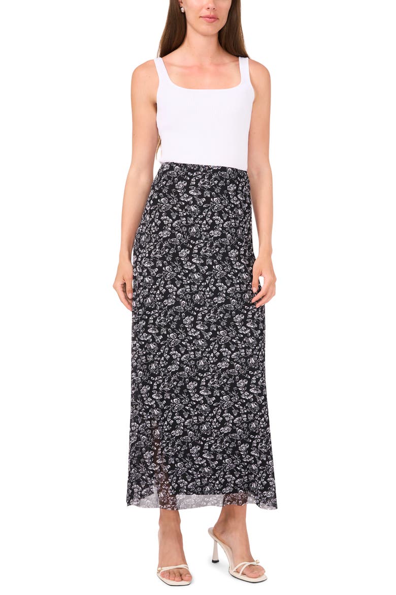 Printed Mesh Maxi Skirt, Alternate, color, RICH BLACK