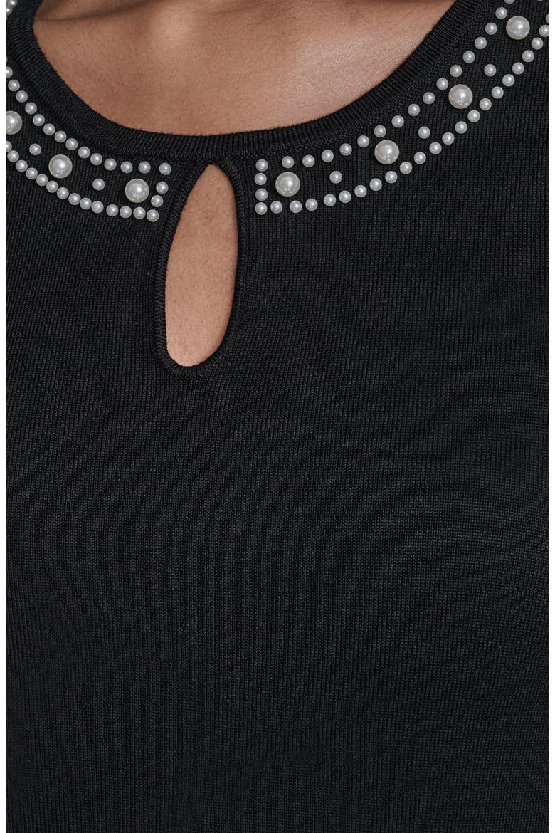 Faux Pearl Detail Sweater Dress, Alternate, color, BLACK